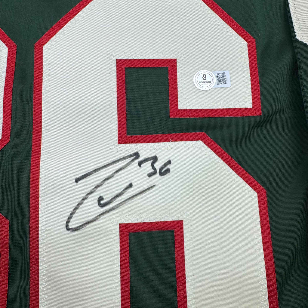 Autographed/Signed Mats Zuccarello Minnesota Green Hockey Jersey Beckett BAS COA