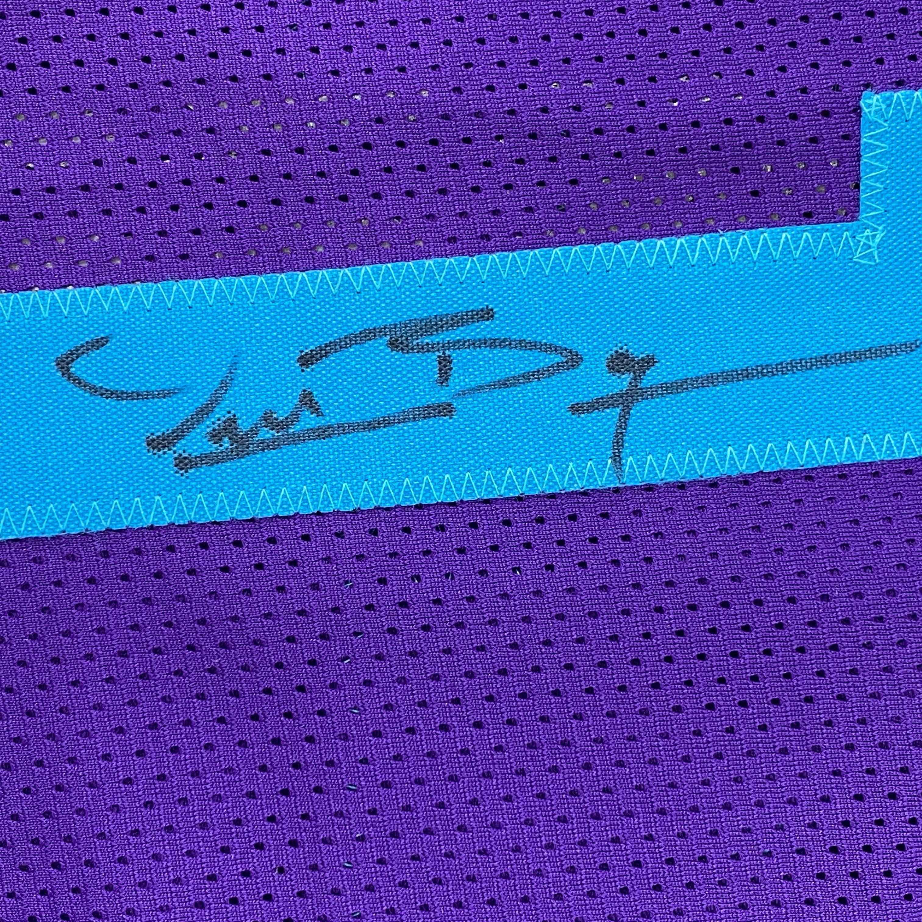 Autographed/Signed Muggsy Bogues Charlotte Purple Modern Basketball Jersey Beckett BAS COA