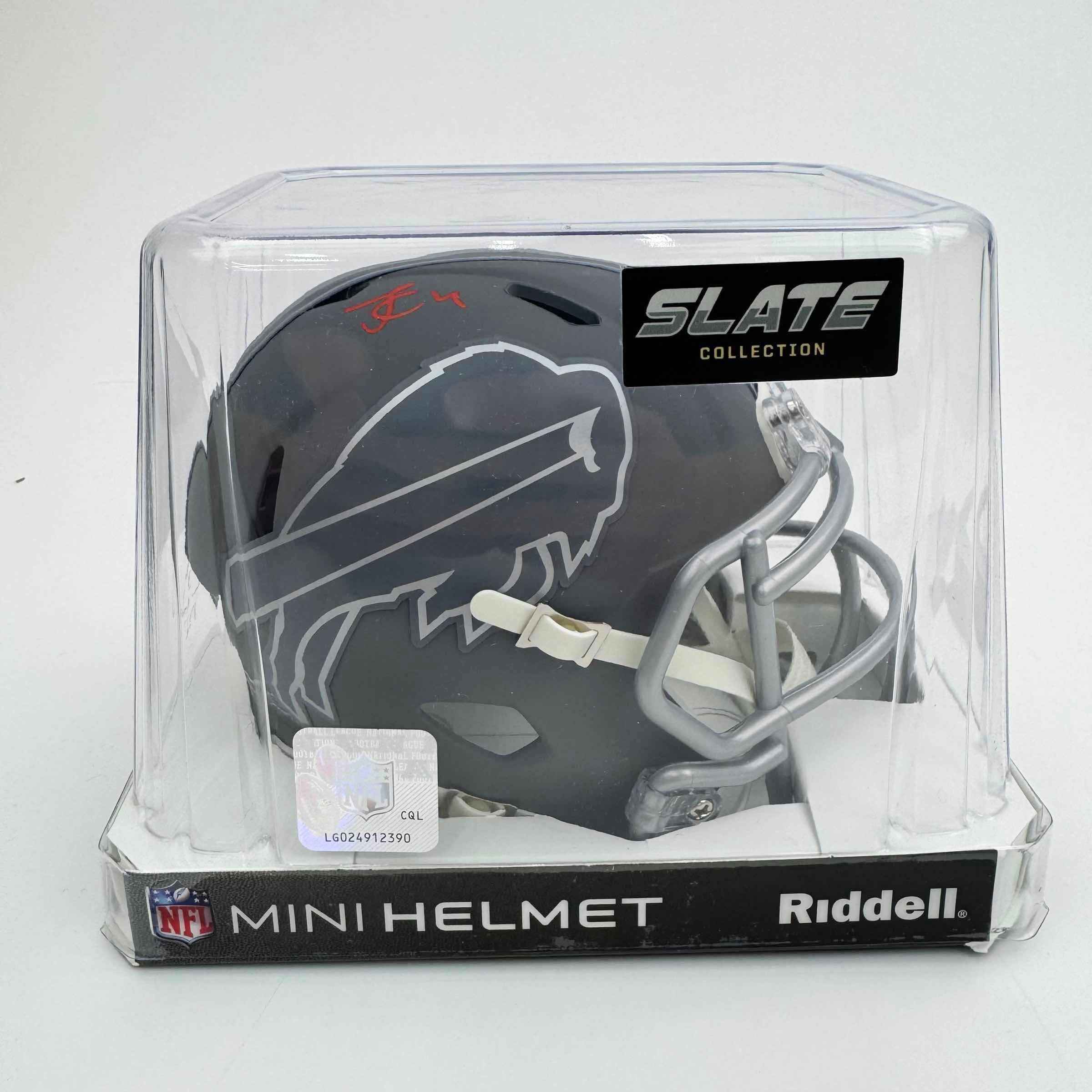 Autographed/Signed James Cook Buffalo Bills Slate Mini Football Helmet JSA COA