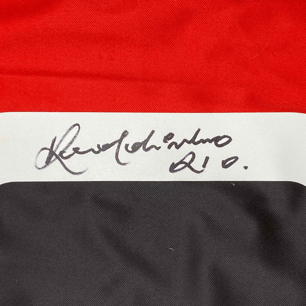 Autographed/Signed Ronaldinho AC Milan Red/Black Soccer Futbol Jersey Beckett BAS COA