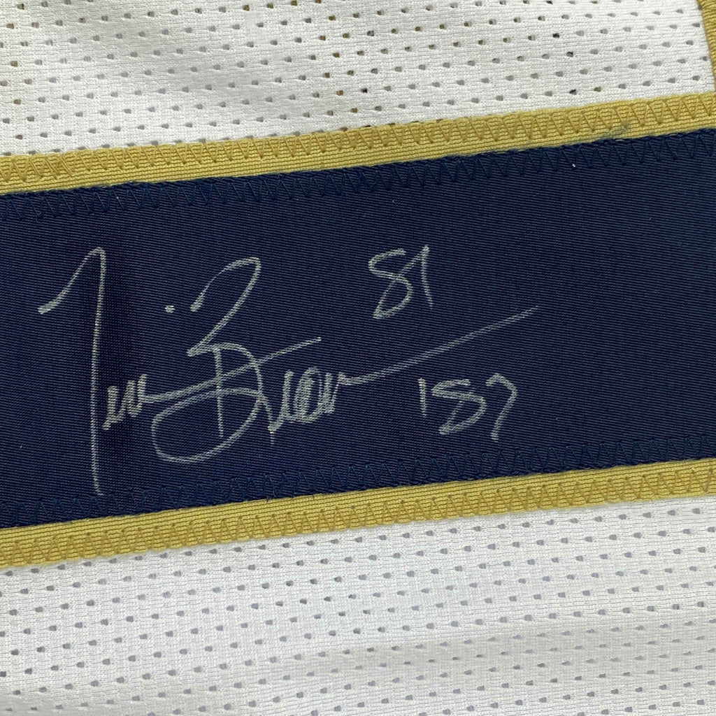 Autographed/Signed Tim Brown Notre Dame White College Football Jersey JSA COA