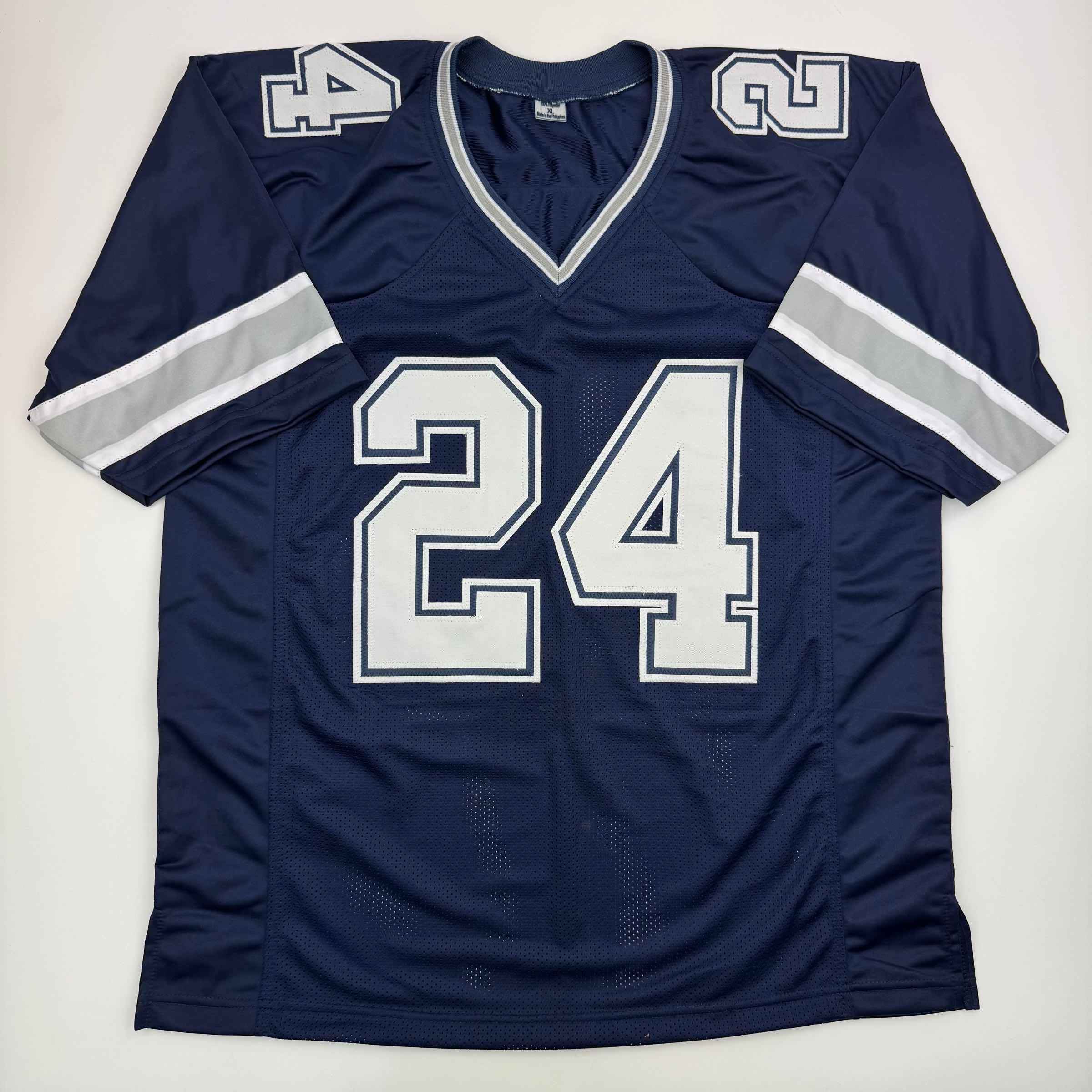 Autographed/Signed Larry Brown Dallas Blue Football Jersey Beckett BAS COA