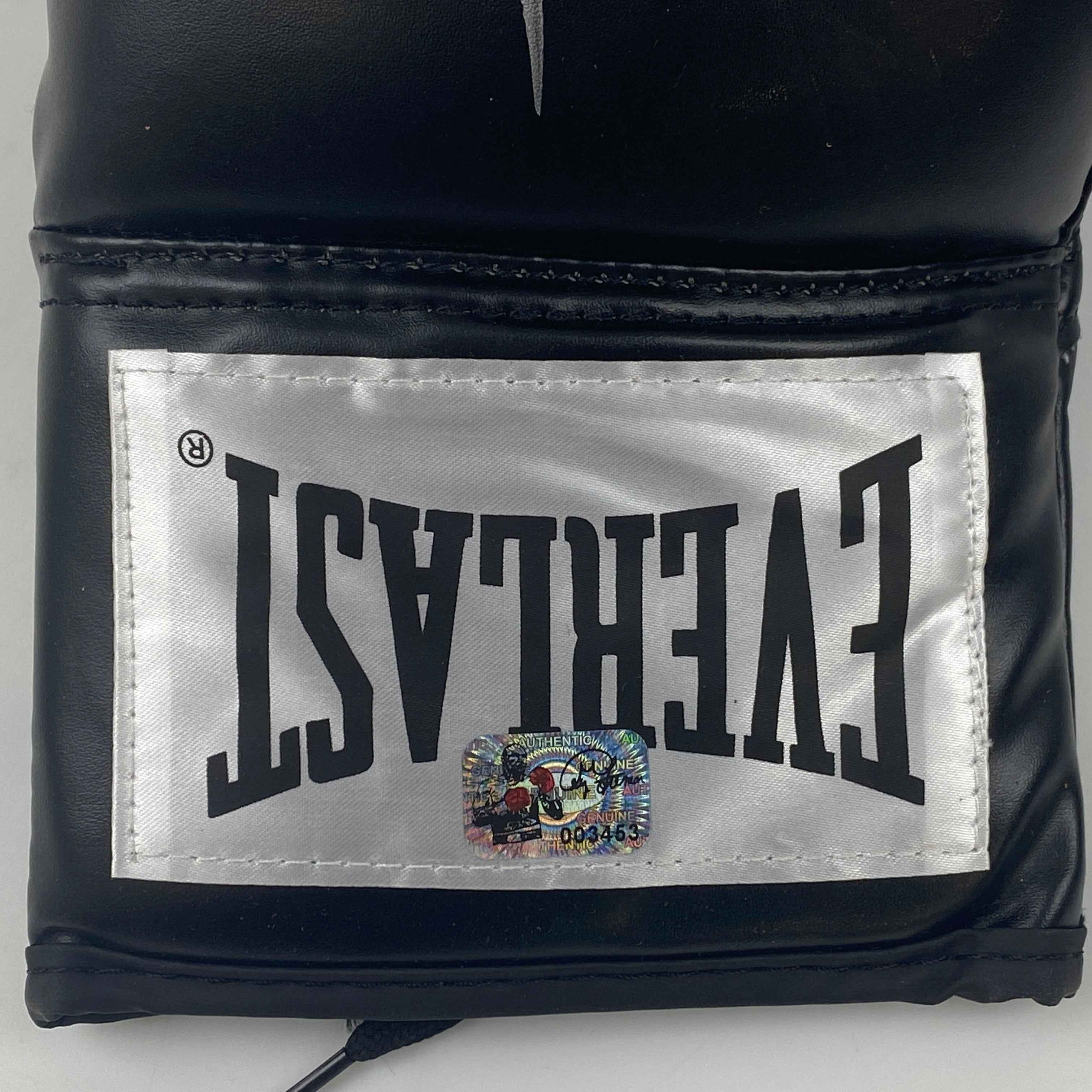 Autographed/Signed George Foreman Black Everlast Boxing Glove Athlete Hologram COA