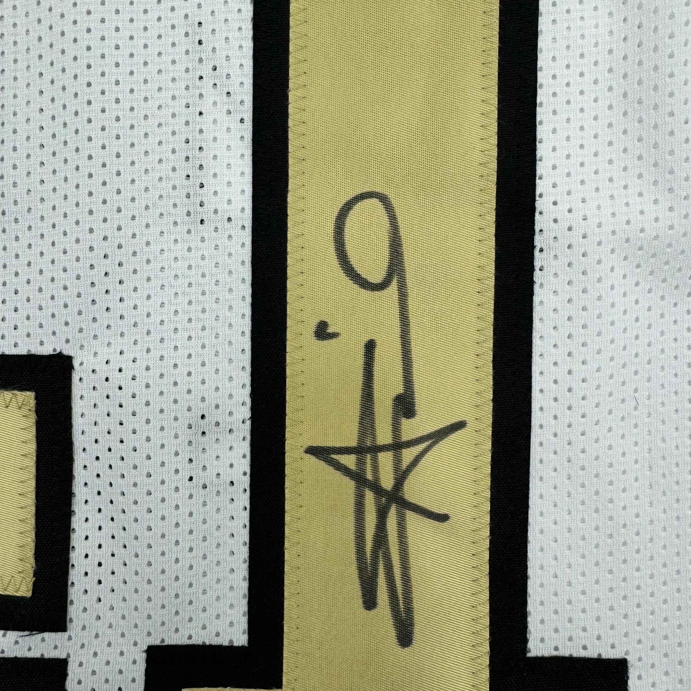 Autographed/Signed Alvin Kamara New Orleans White Color Rush Football Jersey Beckett BAS COA