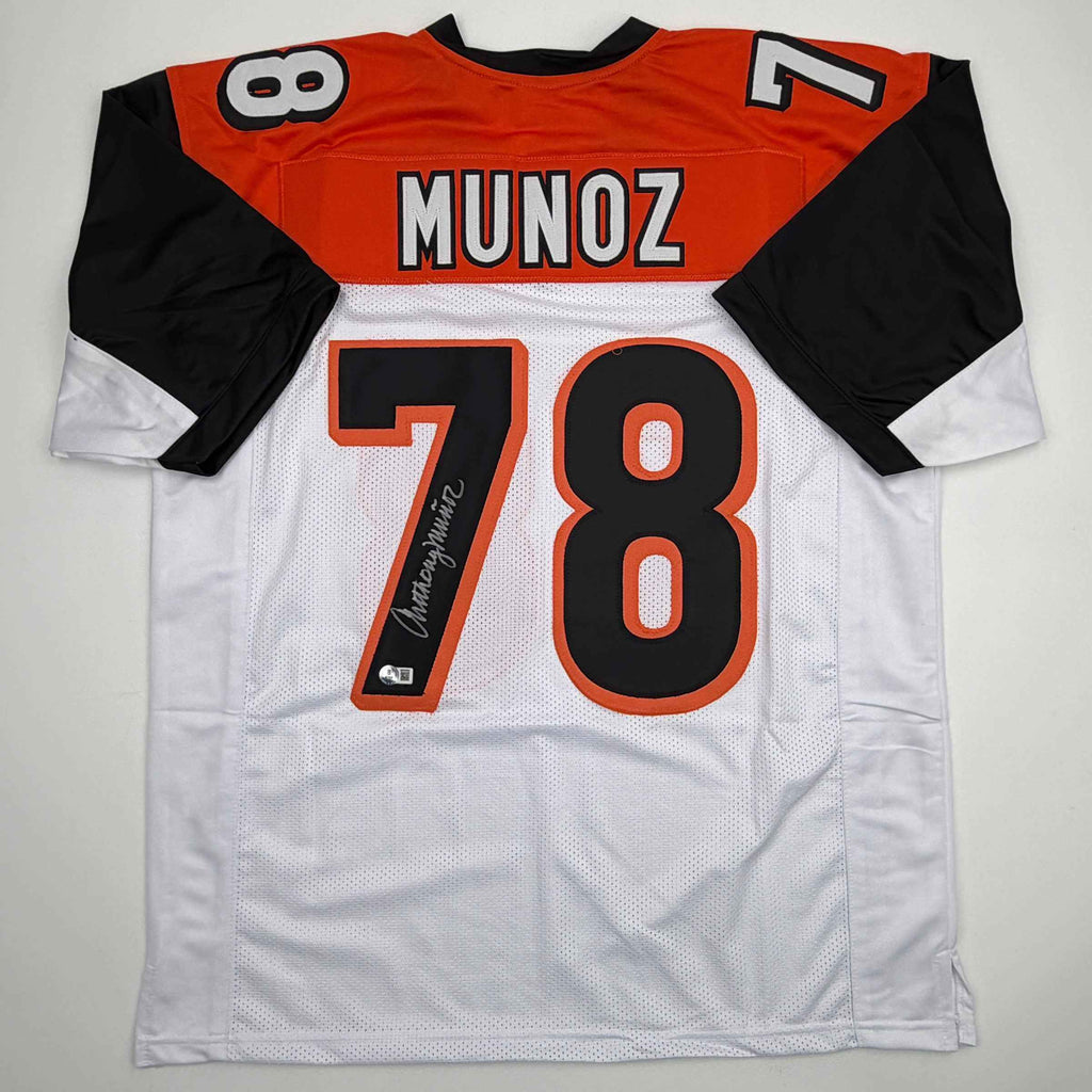 Autographed/Signed Anthony Munoz Cincinnati White Football Jersey Beckett BAS COA