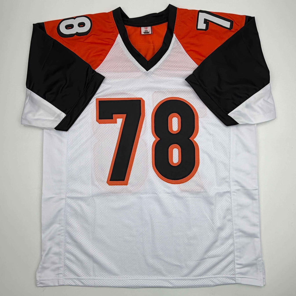 Autographed/Signed Anthony Munoz Cincinnati White Football Jersey Beckett BAS COA