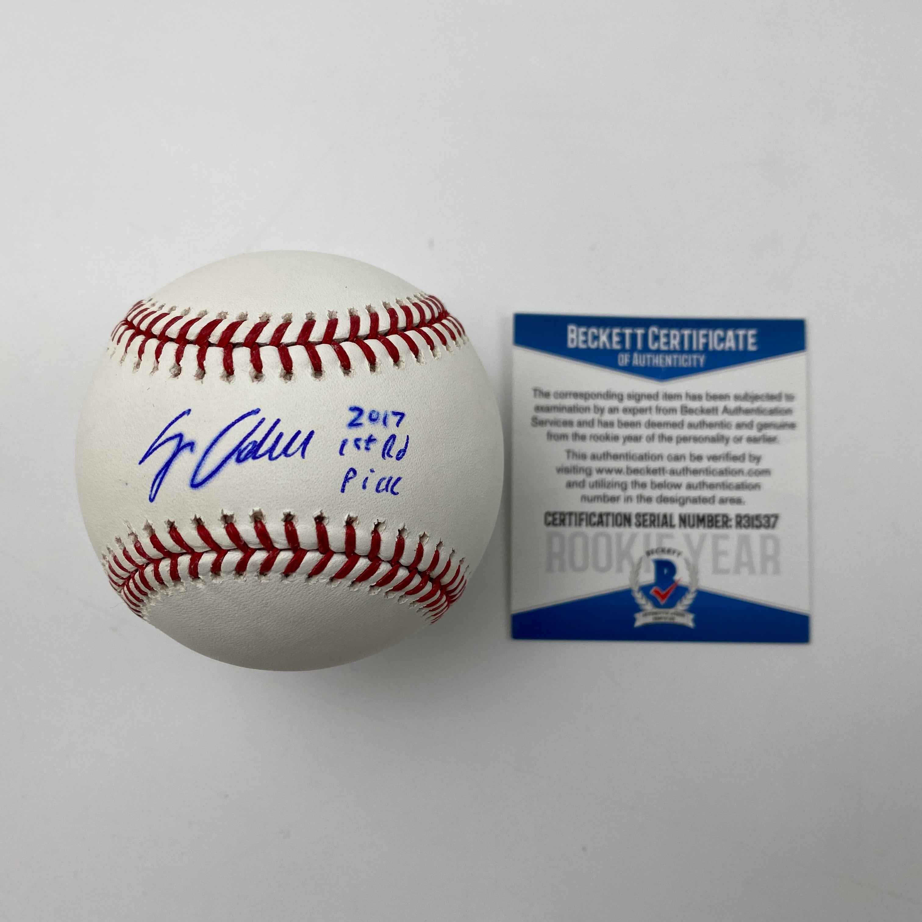Autographed/Signed Jo Adell 2017 1st Round Pick Rawlings Official Major League Baseball ROML Beckett BAS COA Auto