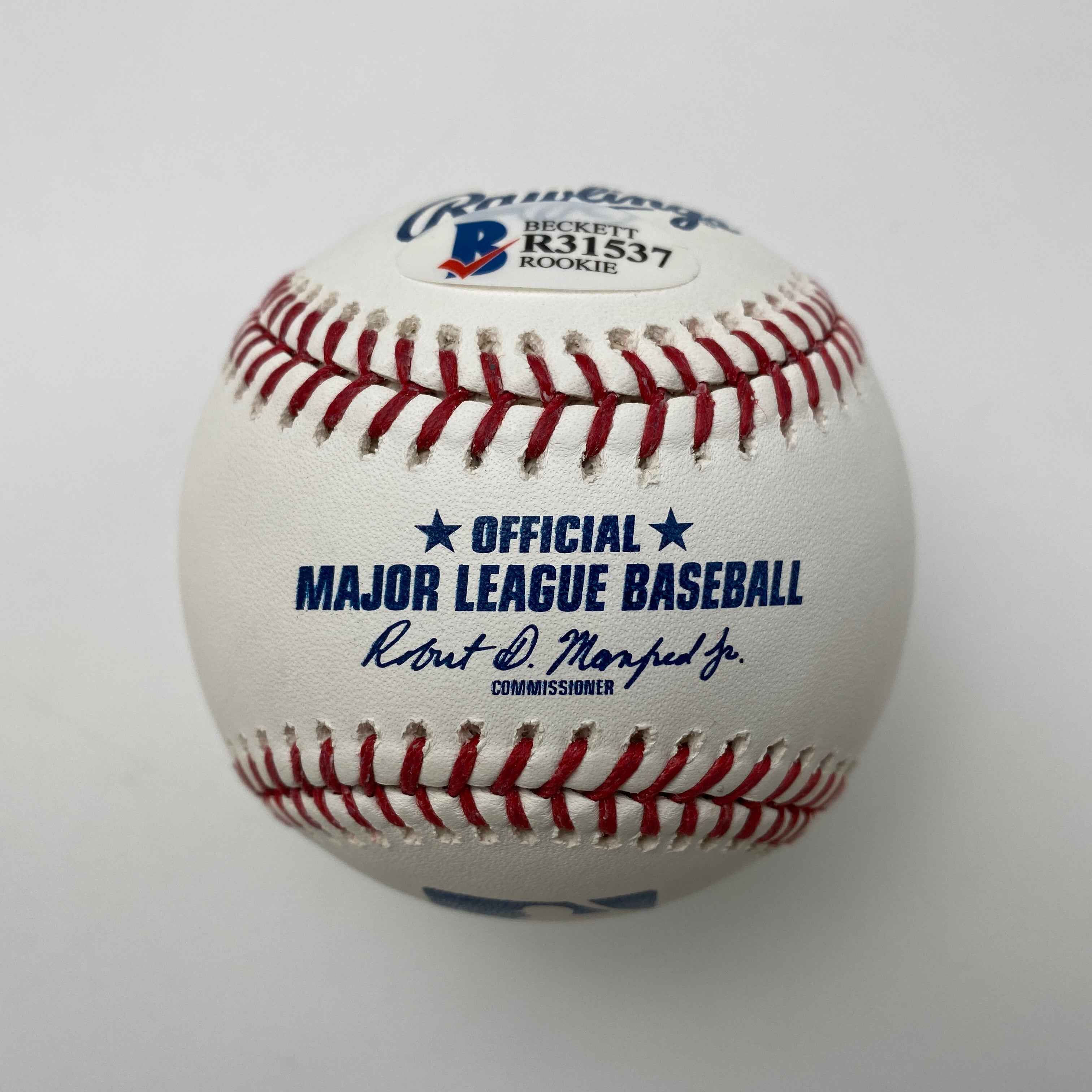 Autographed/Signed Jo Adell 2017 1st Round Pick Rawlings Official Major League Baseball ROML Beckett BAS COA Auto