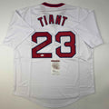 Autographed/Signed Luis Tiant Boston Red Sox White Baseball Jersey JSA COA