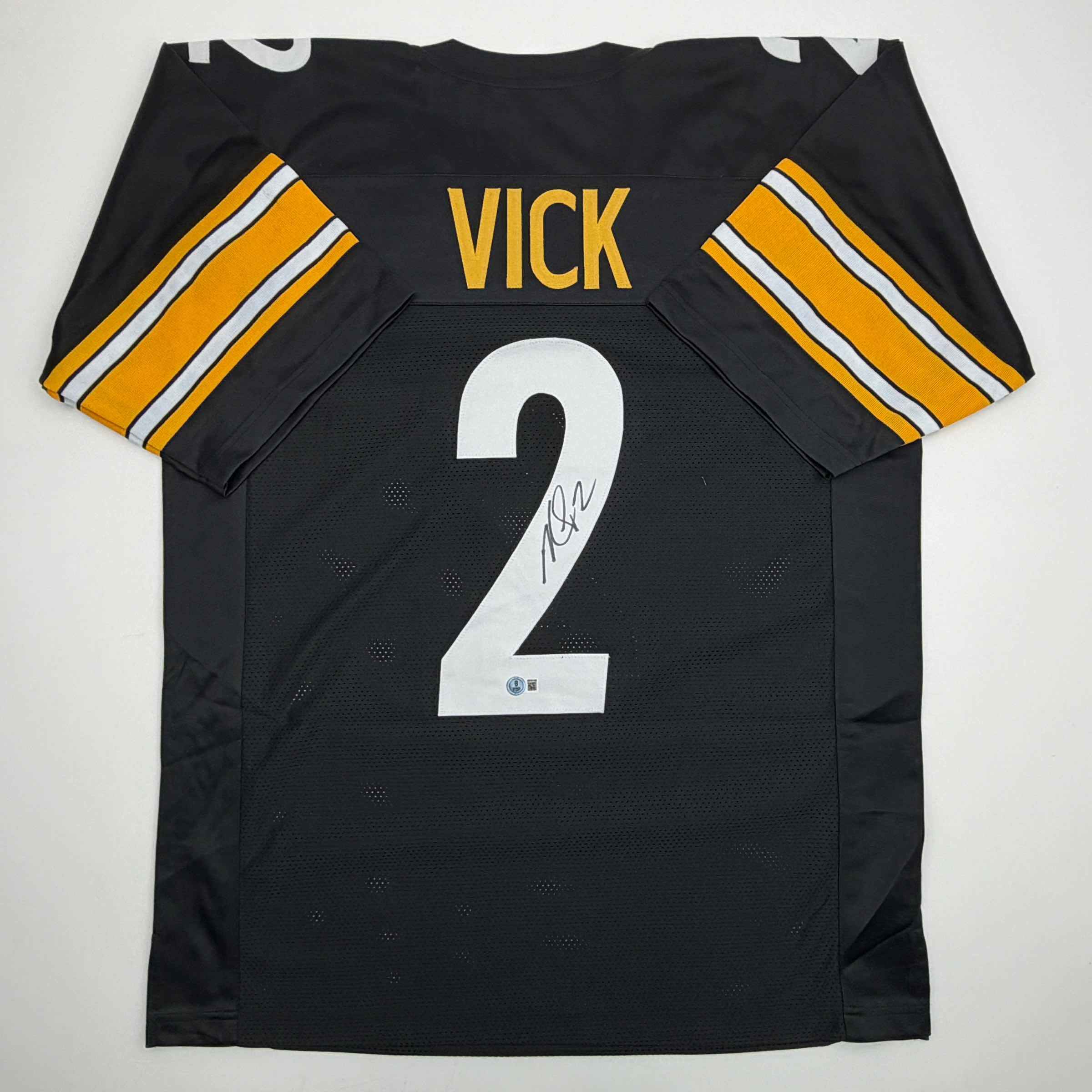 Autographed/Signed Michael Mike Vick Pittsburgh Black Football Jersey Beckett BAS COA