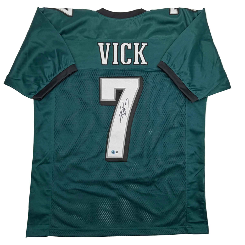 Autographed/Signed Michael Mike Vick Philadelphia Green Football Jersey Beckett BAS COA