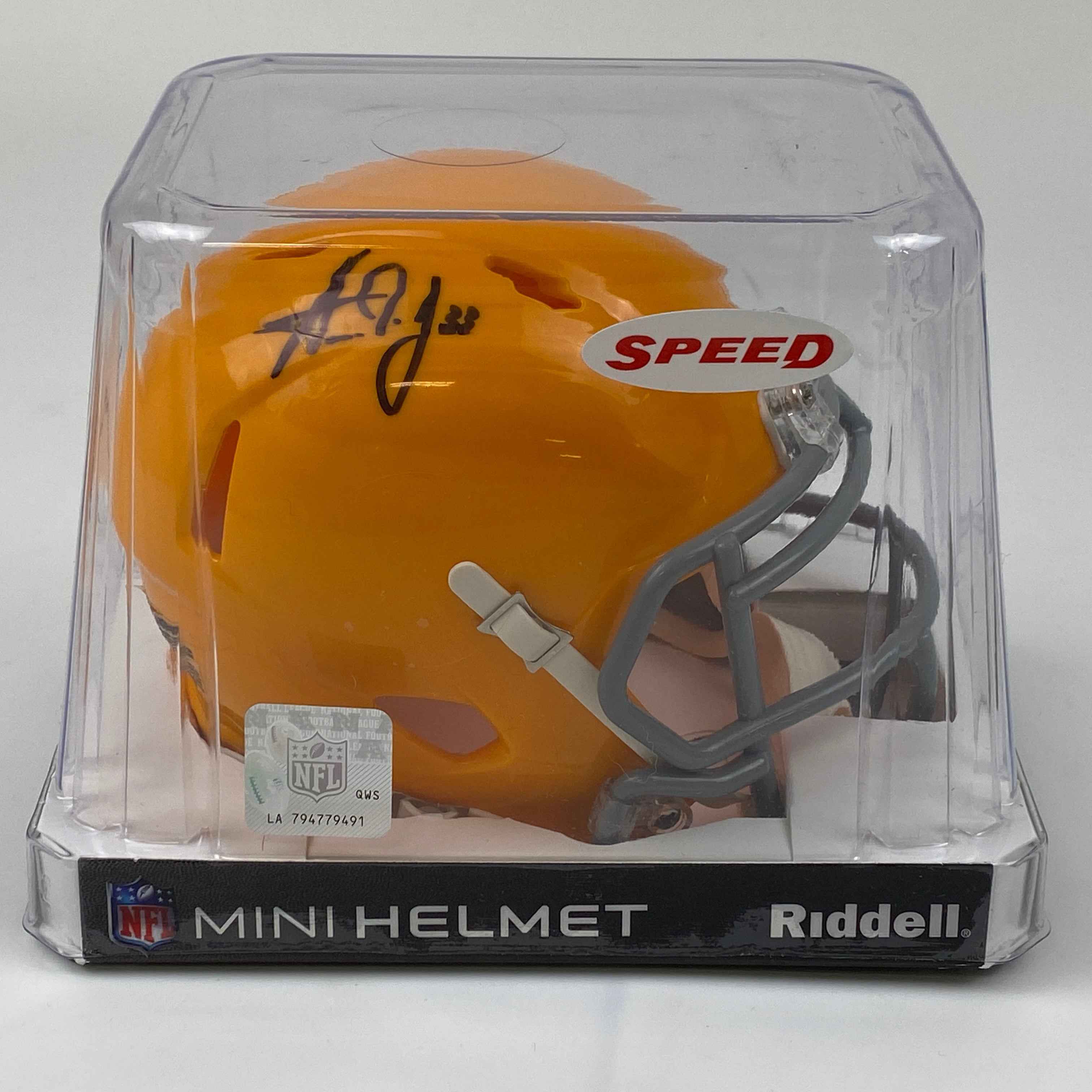 Autographed/Signed Aaron Jones Green Bay Packers Retro Throwback Football Mini Helmet Beckett BAS COA