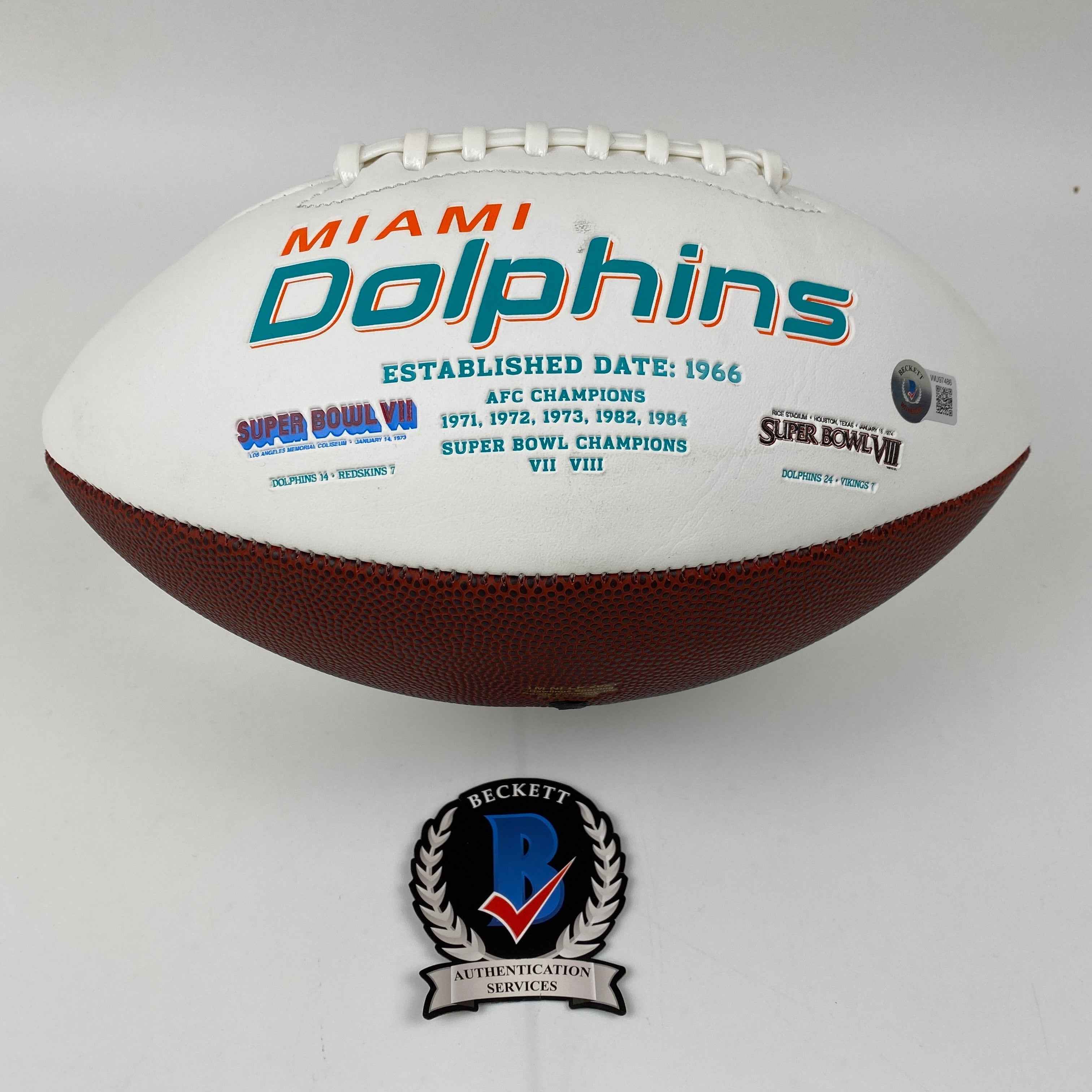 Autographed/Signed Tyreek Hill Miami Dolphins Full Size F/S White Panel Logo Football Beckett BAS COA