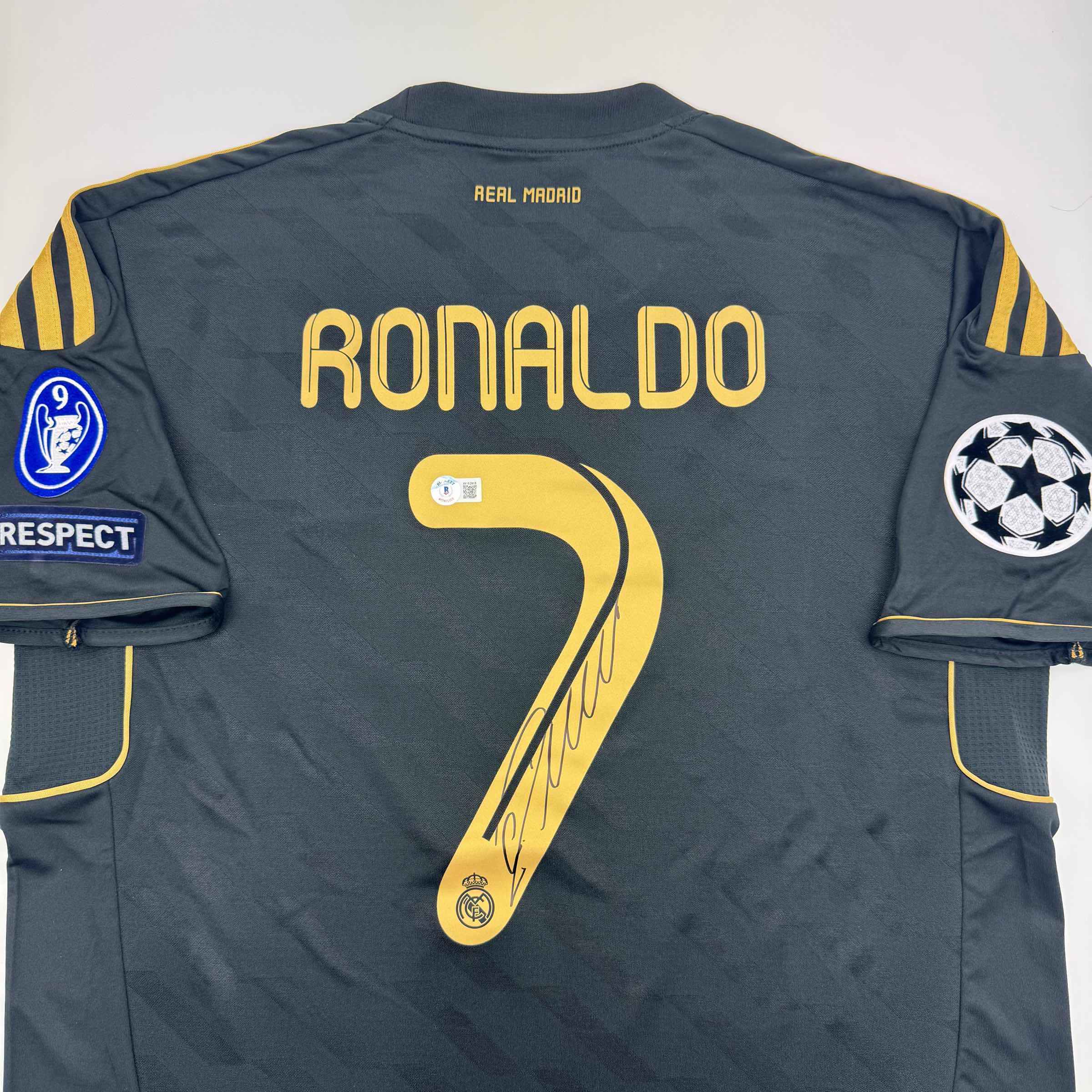 Autographed/Signed Cristiano Ronaldo Real Madrid Black Soccer Jersey Beckett BAS COA