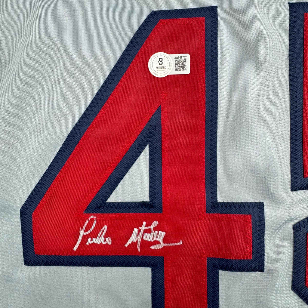 Autographed/Signed Pedro Martinez Boston Grey Baseball Jersey Beckett BAS COA