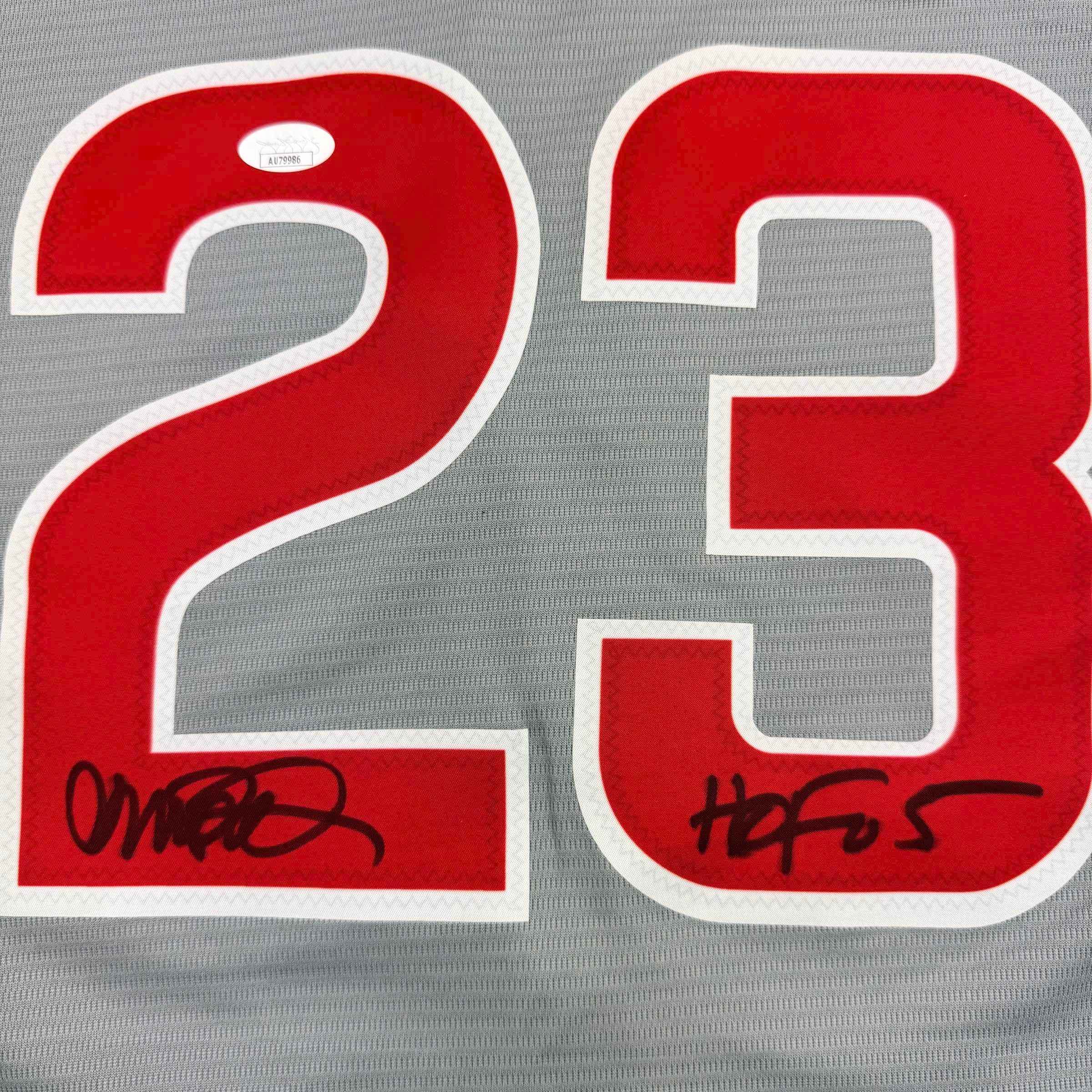 Autographed/Signed Ryne Sandberg HOF 05 Chicago Cubs Majestic Grey Baseball Jersey JSA COA
