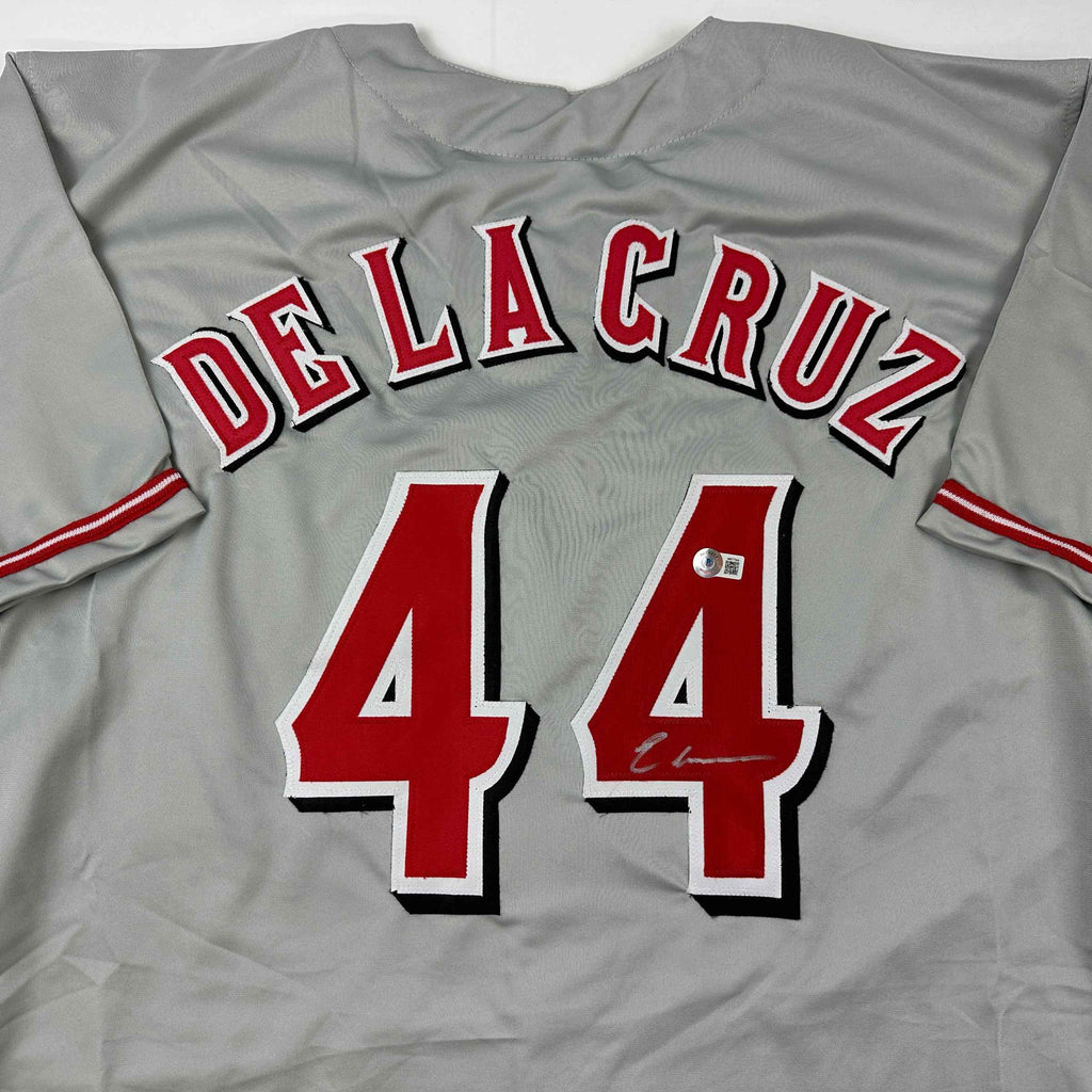 Autographed/Signed Elly De La Cruz Cincinnati Grey Baseball Jersey Beckett BAS COA