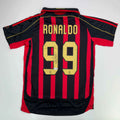 Autographed/Signed Ricardo Ronaldo Nazario AC Milan Black/Red Soccer Futbol Jersey Beckett BAS COA