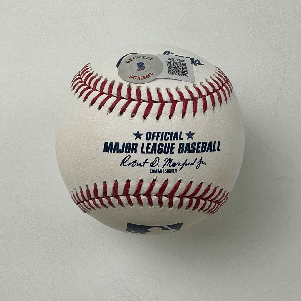 Autographed/Signed Vladimir Vlad Guerrero Jr. & Sr. Rawlings Official Major League Baseball ROML Beckett BAS COA