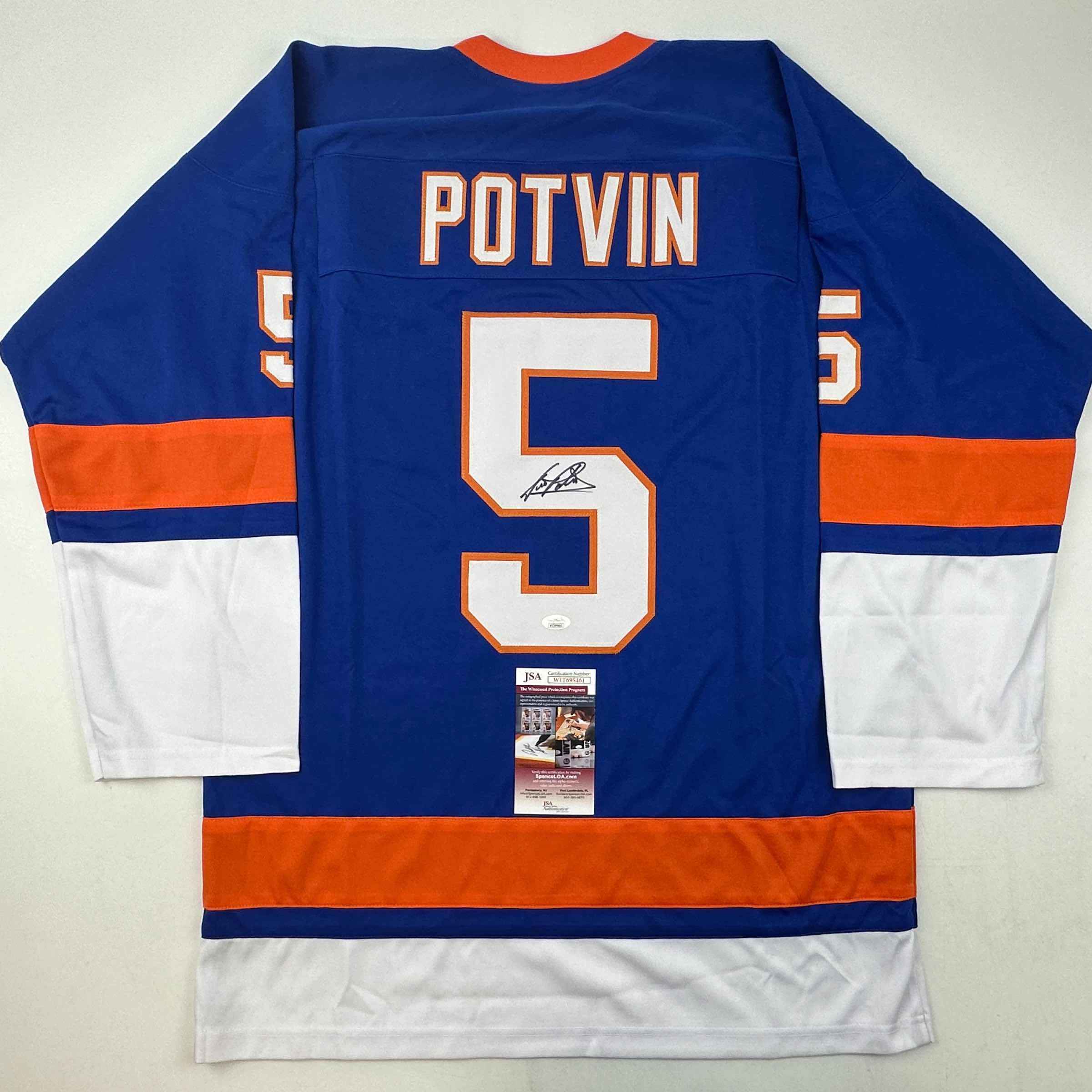 Autographed/Signed Denis Potvin New York Blue Hockey Jersey JSA COA