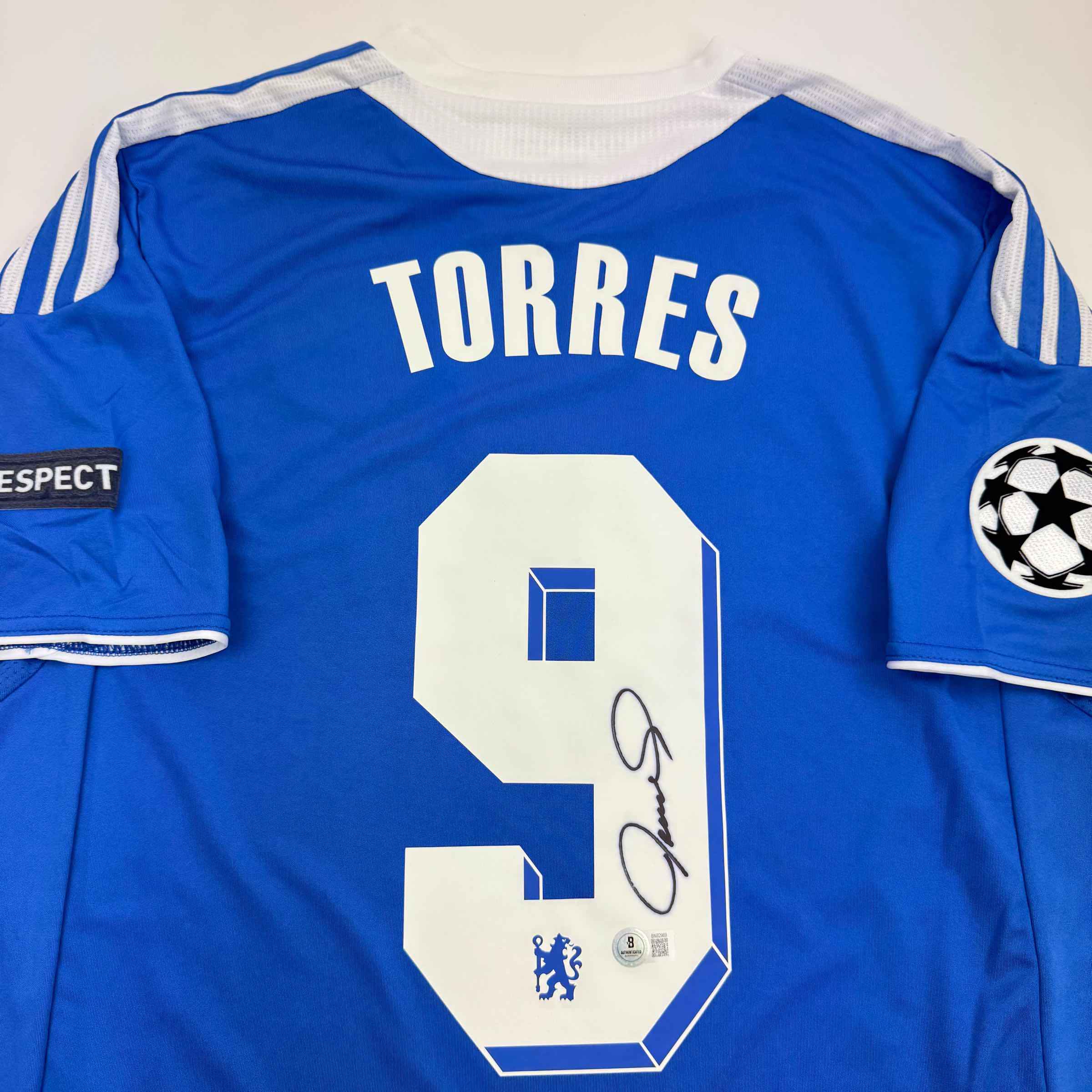 Autographed/Signed Fernando Torres Chelsea FC Blue Soccer Futbol Jersey Beckett BAS COA