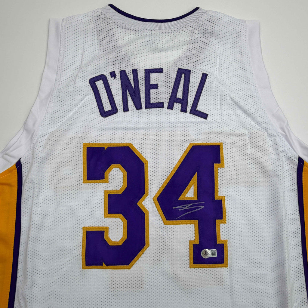Autographed/Signed Shaquille Shaq O'Neal Los Angeles LA White Basketball Jersey Beckett BAS COA