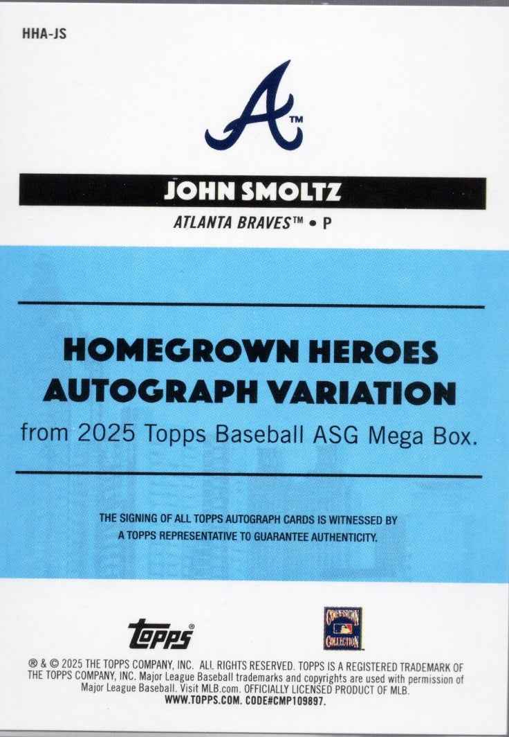2025 Topps All Star Game John Smoltz #HHAJS Homegrown Heros Autograph Variation /50 Baseball Card
