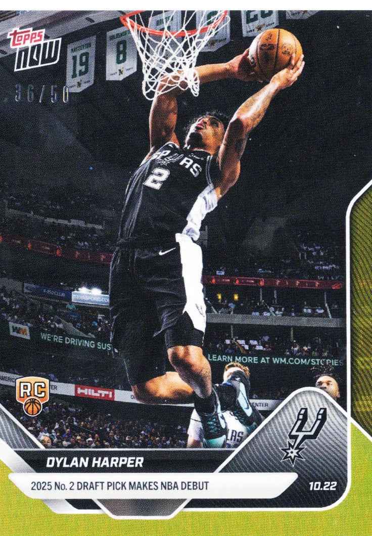2025 Topps Now Dylan Harper #7 Gold Foil /50 San Antonio Spurs Rookie RC Basketball Card