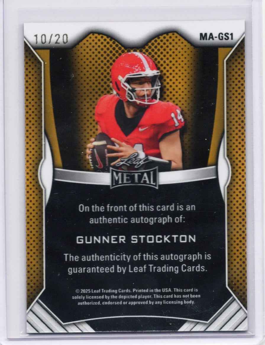 2025 Leaf Metal Gunner Stockton #MAGS1 Pink Ice Auto /20 Georgia Bulldogs Rookie RC Football Card