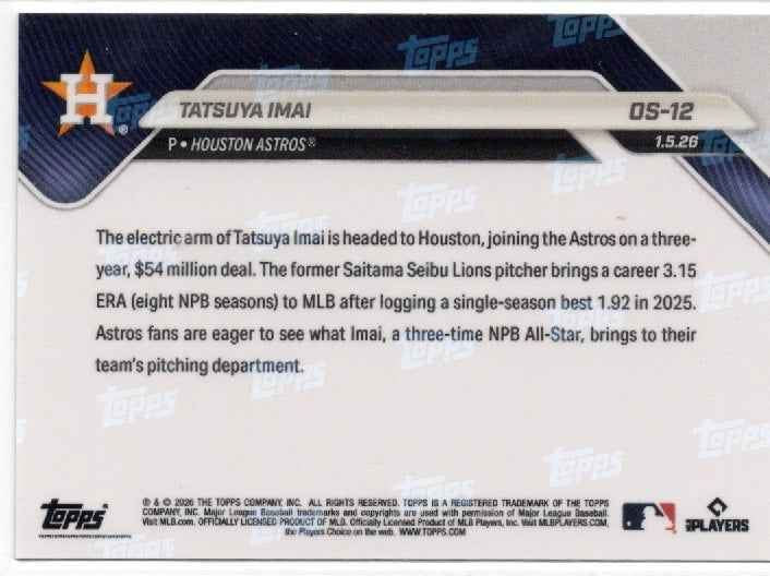 2025 Topps Now Tatsuya Imai #OS12 Orange Foil /25 Houston Astros Rookie RC Baseball Card