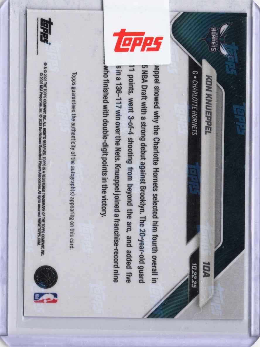 2025 Topps Now Kon Knueppel #10A Black Foil Auto /10 Charlotte Hornets Rookie RC Basketball Card