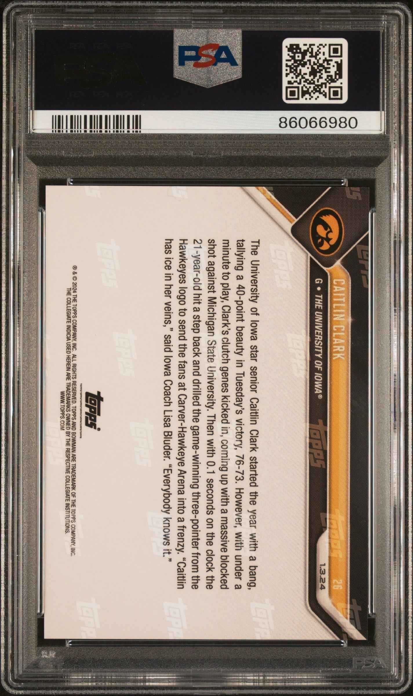 Graded 2023 Topps Bowman U Now Caitlin Clark #26 Rookie RC Basketball Card PSA 10 Gem Mint