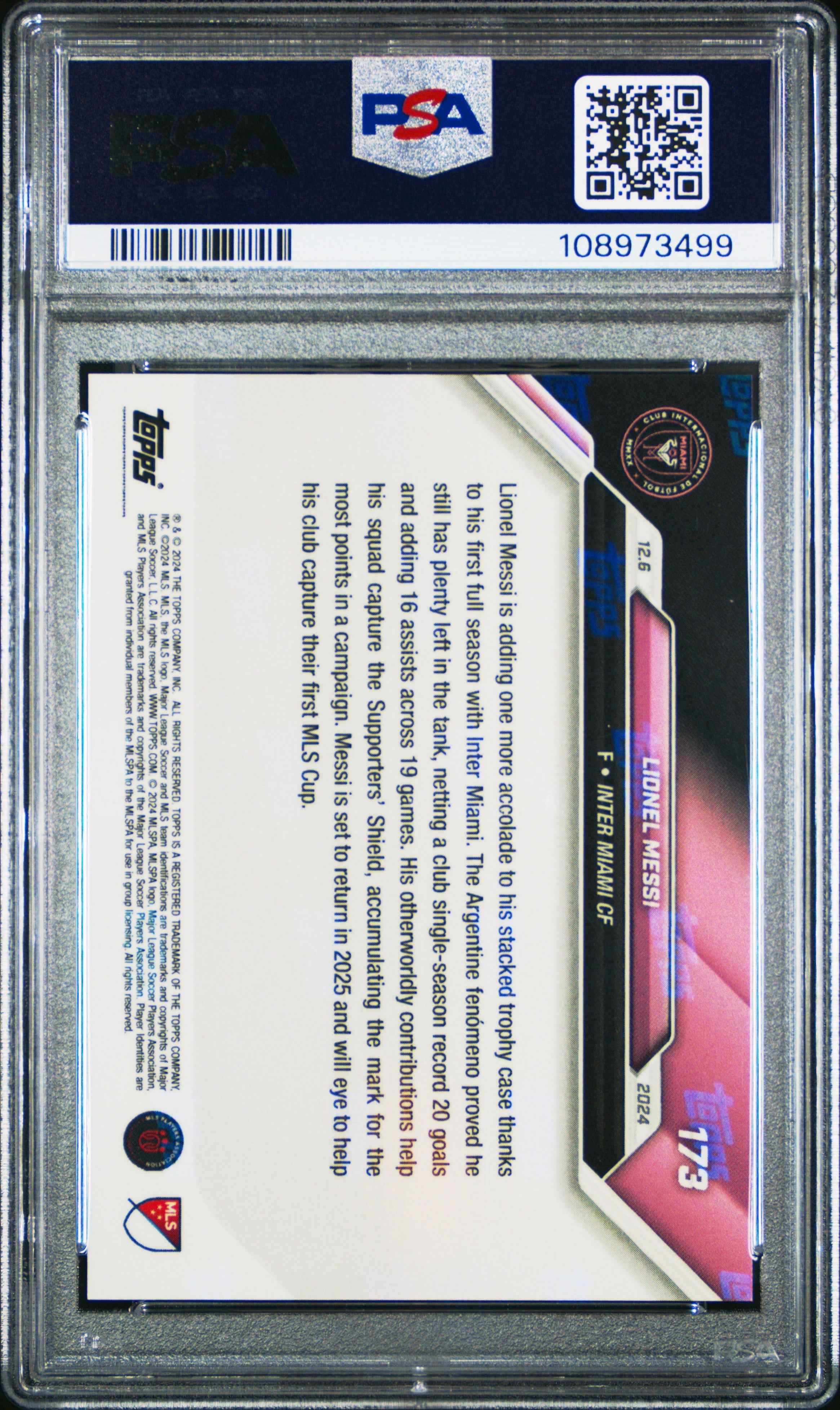 Graded 2024 Topps Now MLS Lionel Messi #173 Blue /49 Soccer Card PSA 10 Gem Mint