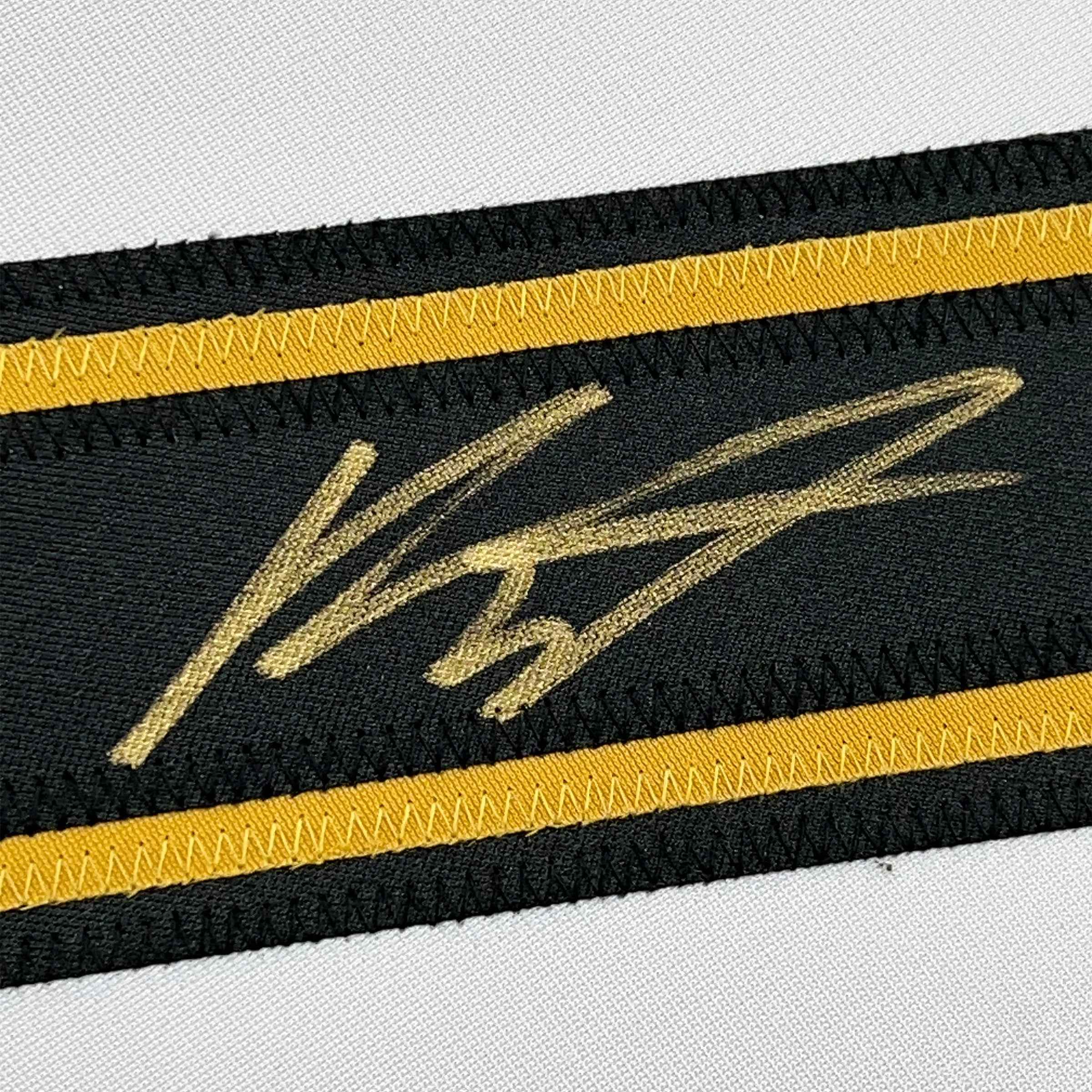 Framed Autographed/Signed Kirill Kaprizov 35x39 Minnesota White/Gold Hockey Jersey Beckett BAS COA