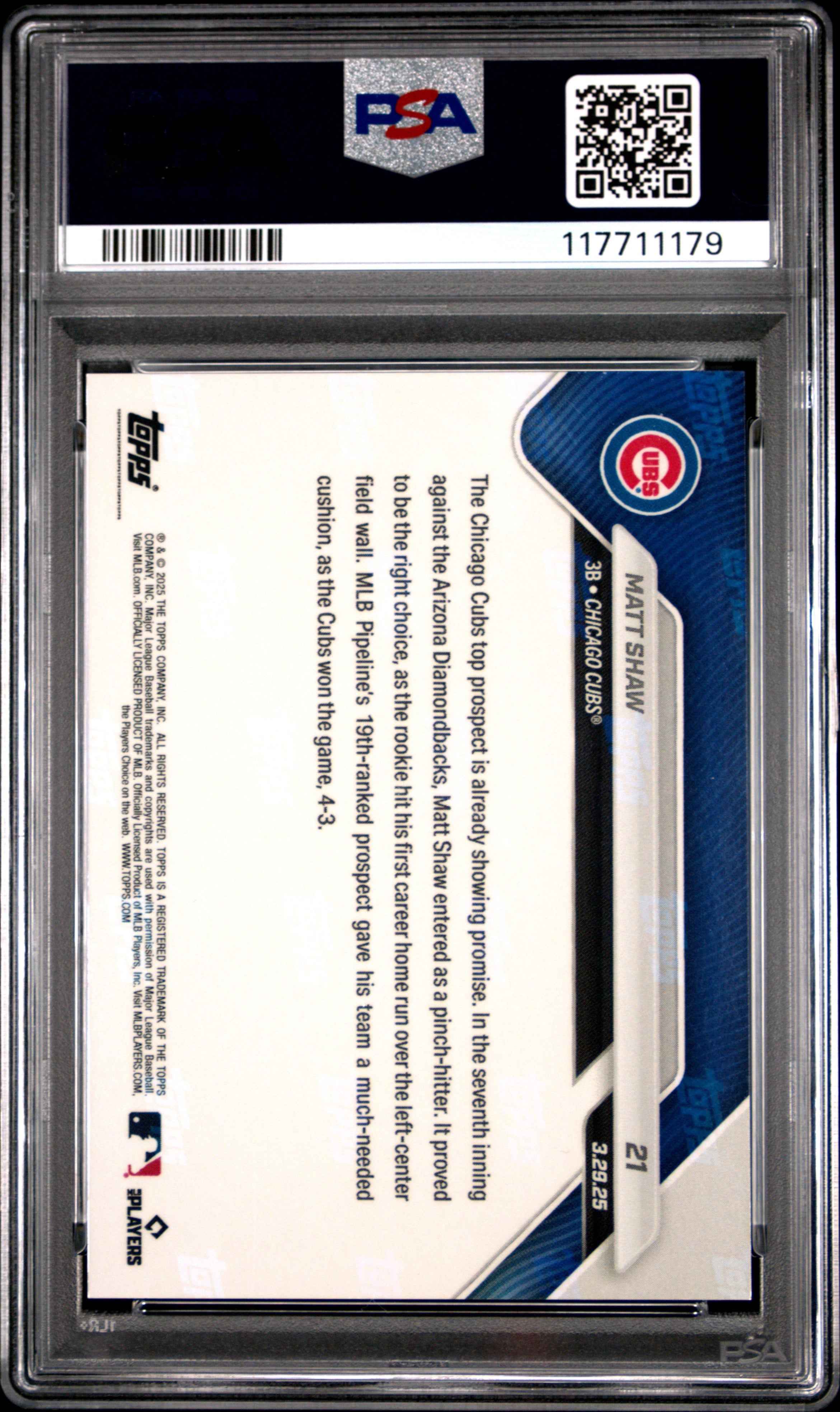 Graded 2025 Topps Now Matt Shaw #21 Rookie RC Baseball Card PSA 9 Mint