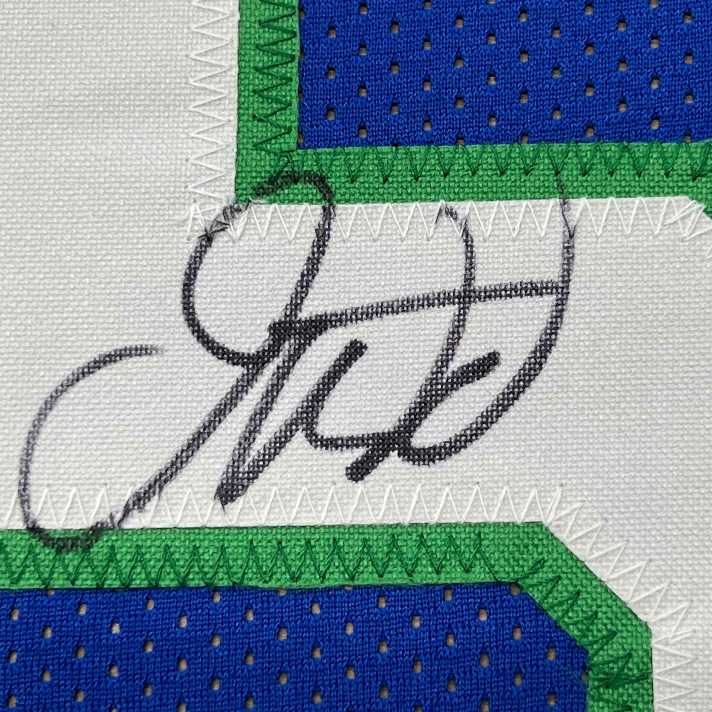 Framed Autographed/Signed Jason Kidd 35x39 Dallas Retro Blue Basketball Jersey Beckett BAS COA