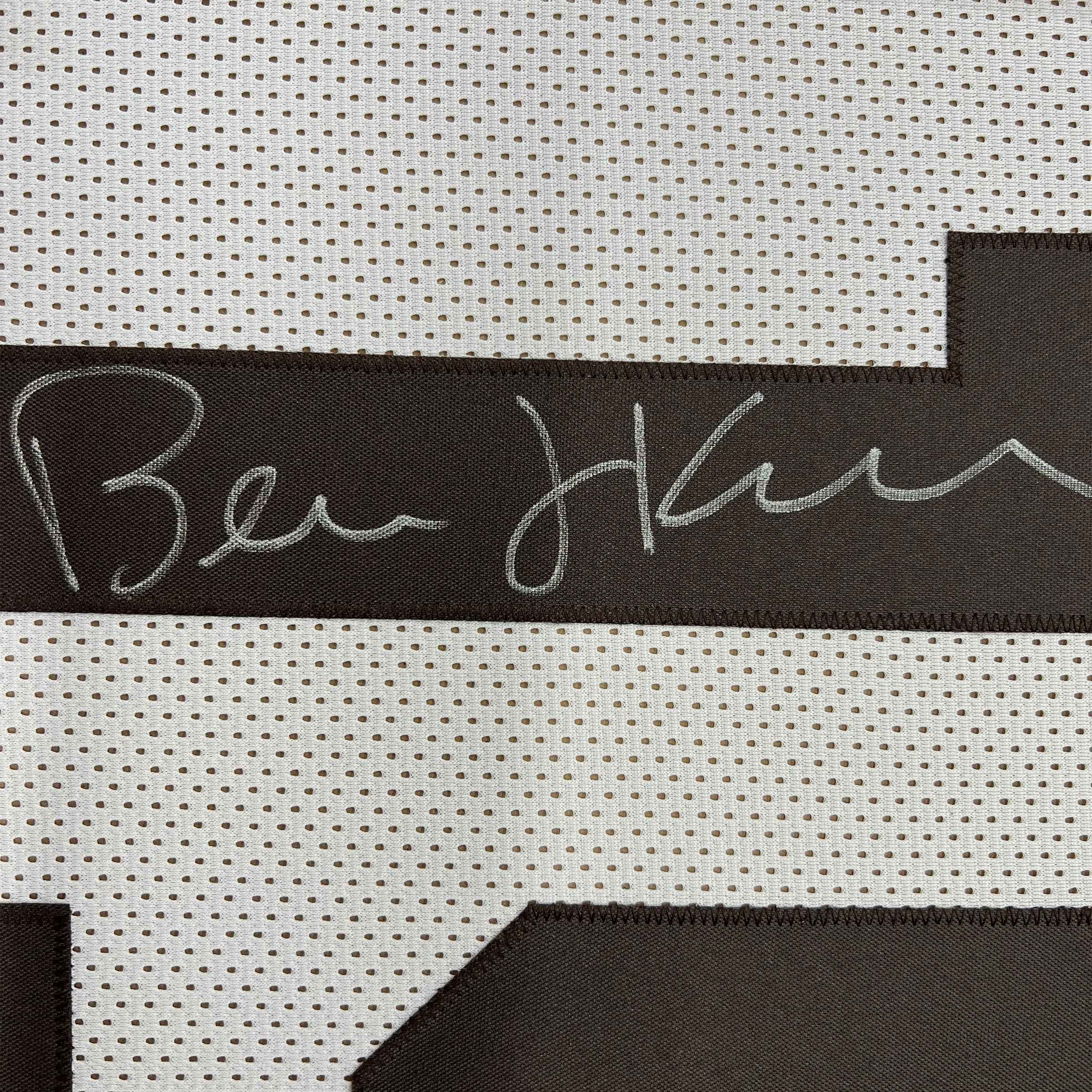 Framed Autographed/Signed Bernie Kosar 35x39 Cleveland White Football Jersey JSA COA