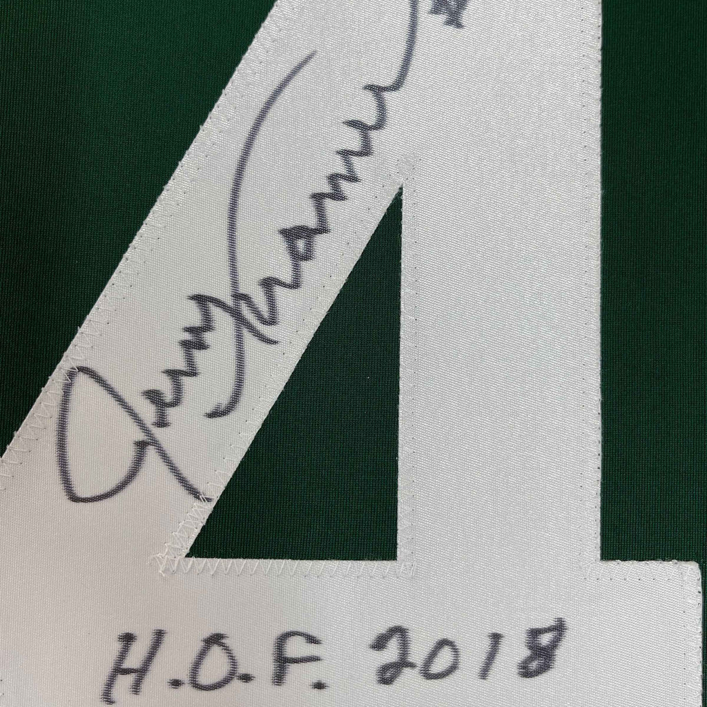 Framed Autographed/Signed Jerry Kramer HOF 2018 35x39 Green Bay Green Football Jersey JSA COA