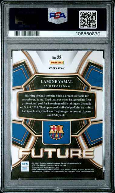 Graded 2023 Select FIFA Future Prizm Lamine Yamal #22 Rookie RC Soccer Card PSA 9 Mint