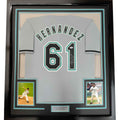Framed Autographed/Signed Livan Hernandez 97 WS MVP 35x39 Florida Grey Baseball Jersey PSA/DNA COA