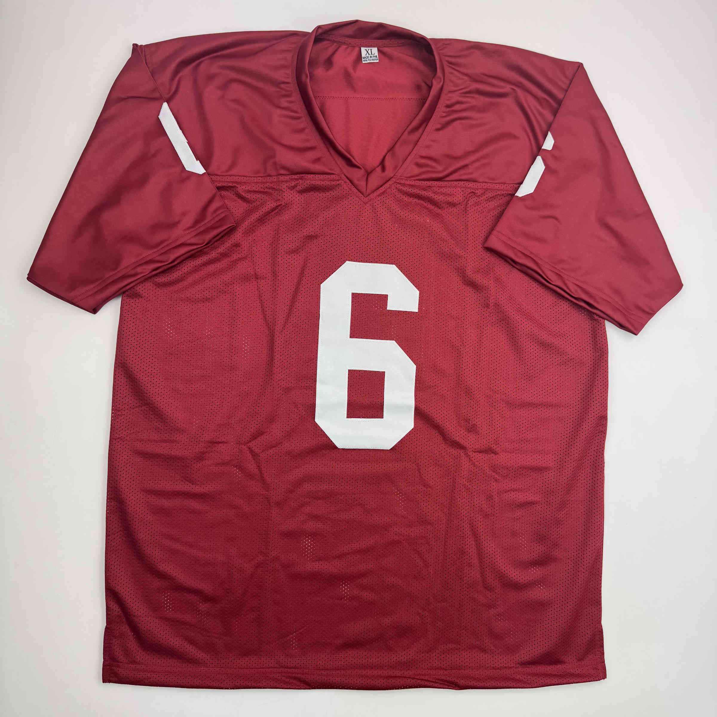 Autographed/Signed Baker Mayfield Oklahoma Crimson College Football Jersey Beckett BAS COA