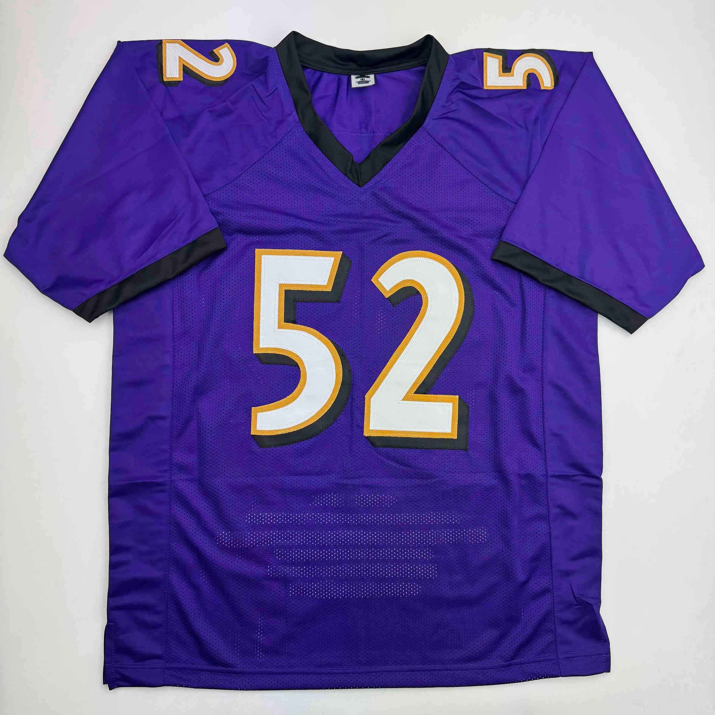 Autographed/Signed Ray Lewis Baltimore Purple Stat Football Jersey Beckett BAS COA