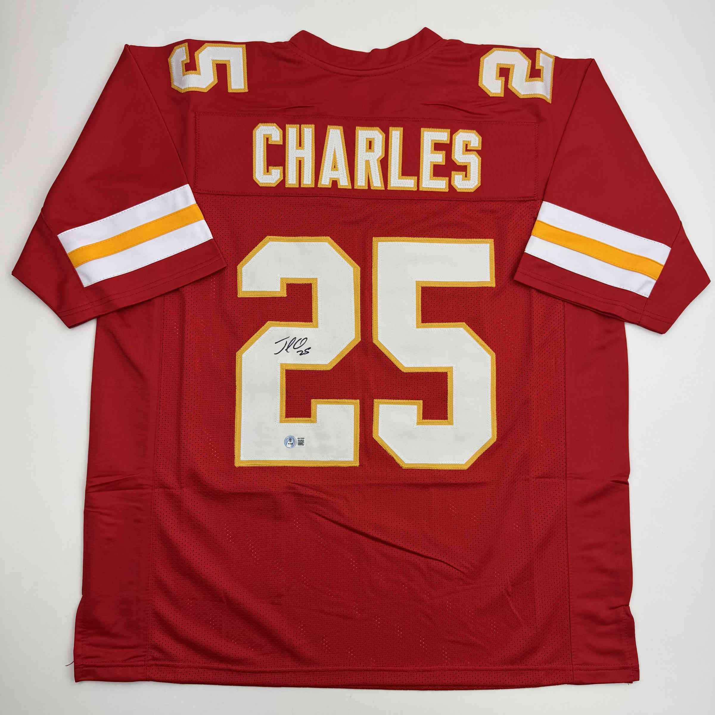 Autographed/Signed Jamaal Charles Kansas City Red Football Jersey JSA COA