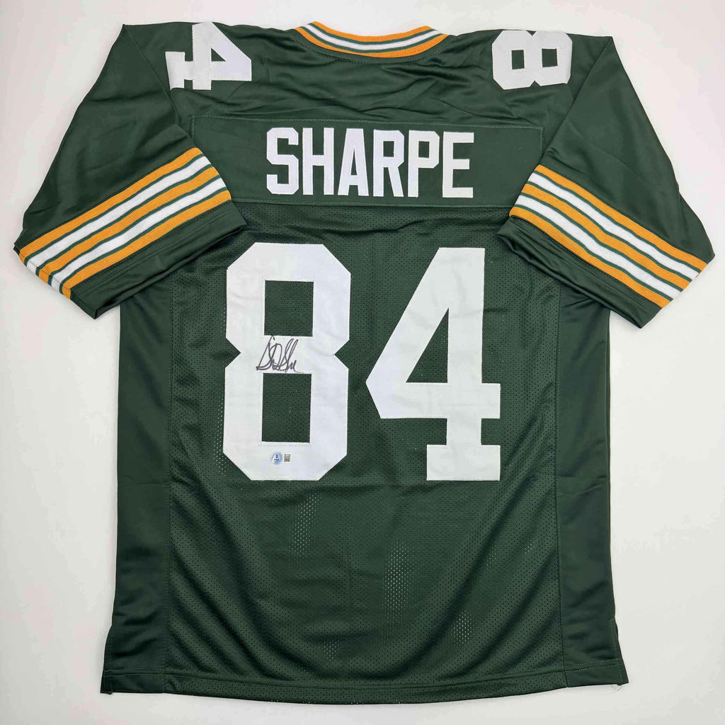 Autographed/Signed Sterling Sharpe Green Bay Green Football Jersey Beckett BAS COA