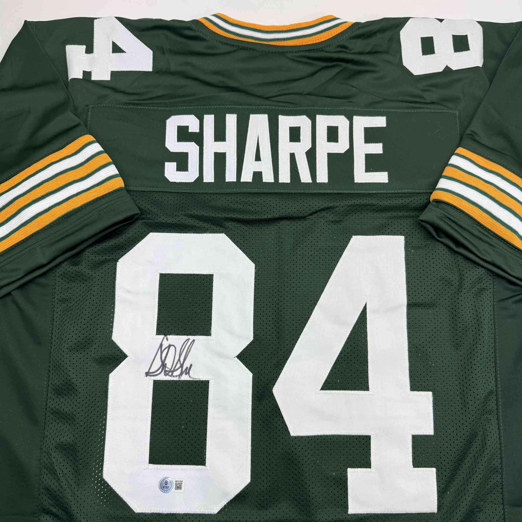 Autographed/Signed Sterling Sharpe Green Bay Green Football Jersey Beckett BAS COA