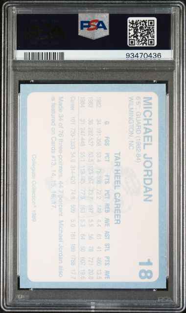 Graded 1989 North Carolina Collegiate Collection Michael Jordan #18 Basketball Card PSA 9 Mint