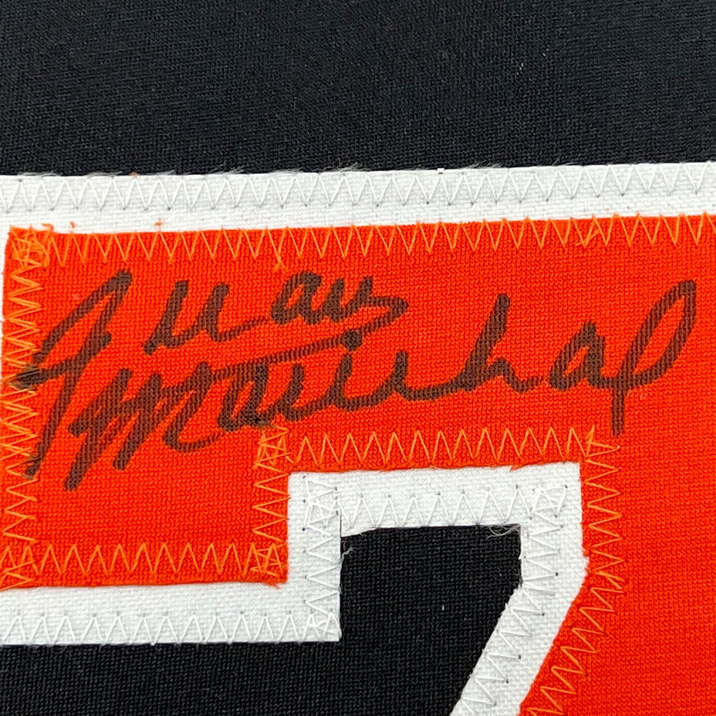 Framed Autographed/Signed Juan Marichal 35x39 San Francisco Black Baseball Jersey JSA COA