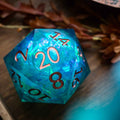 Massive Sea Green Teal Liquid Core 95MM Chonk Handmade Resin Dice And Box