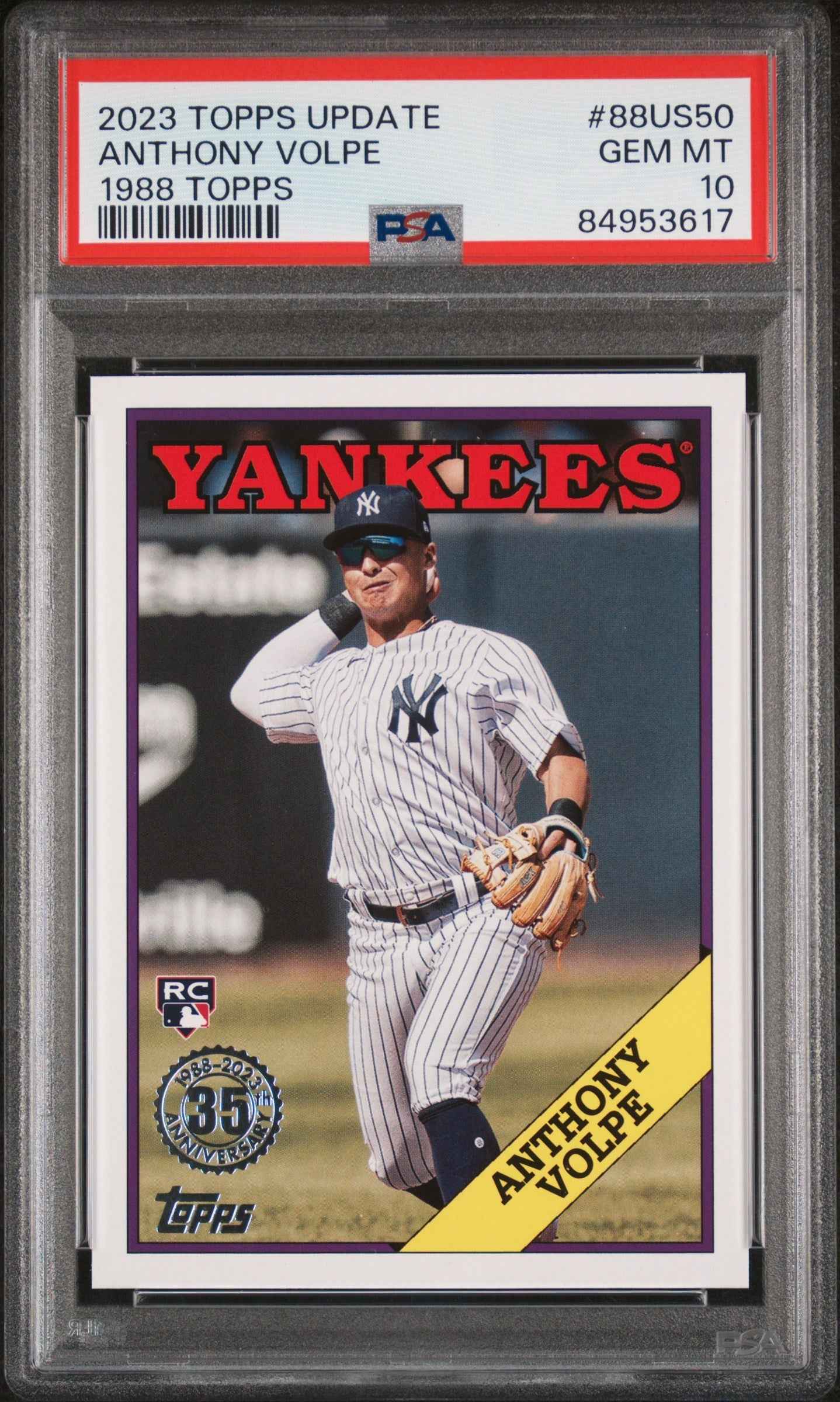 Graded 2023 Topps Update Anthony Volpe #88US50 1988 Topps Rookie RC Baseball Card PSA 10 Gem Mint