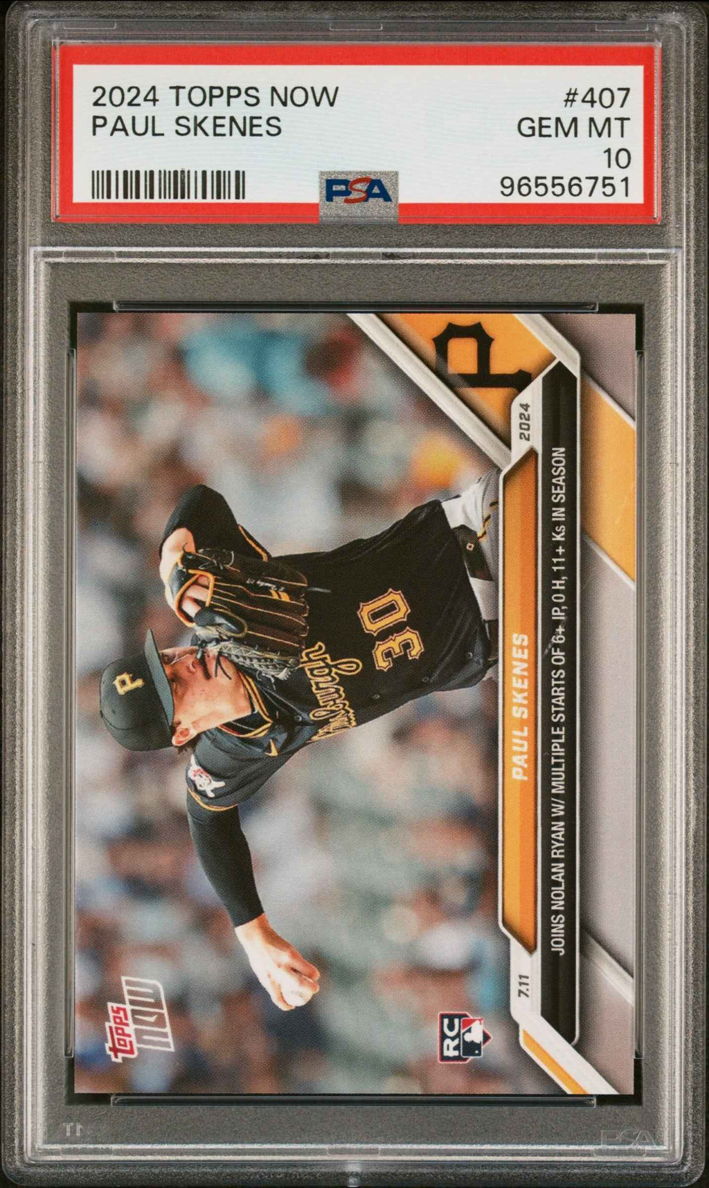 Graded 2024 Topps Now Paul Skenes #407 Rookie RC Baseball Card PSA 10 Gem Mint